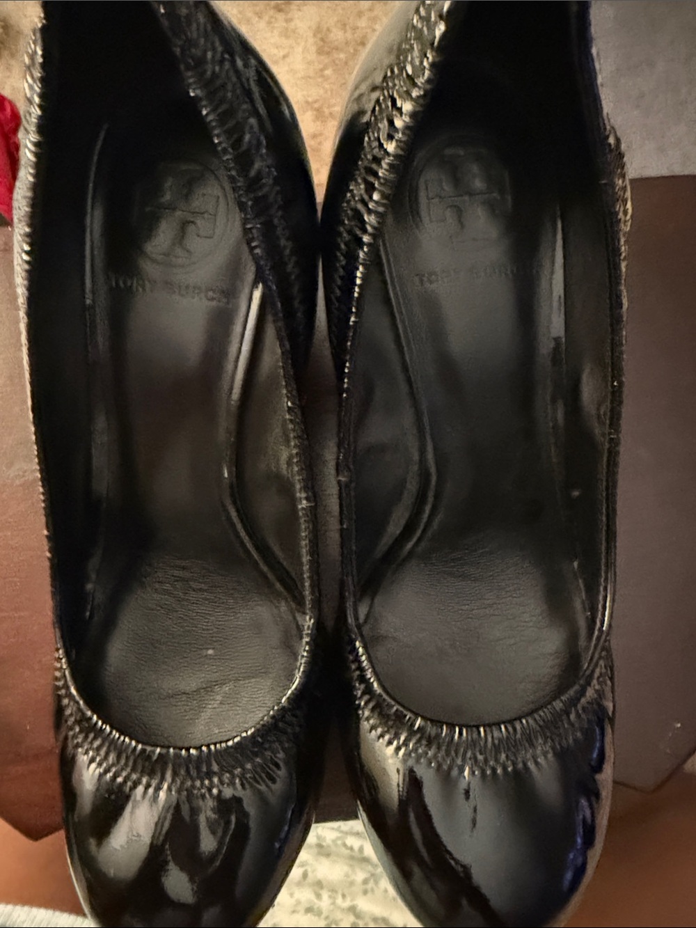 Tory Burch Black Patent Round-Toe Heels